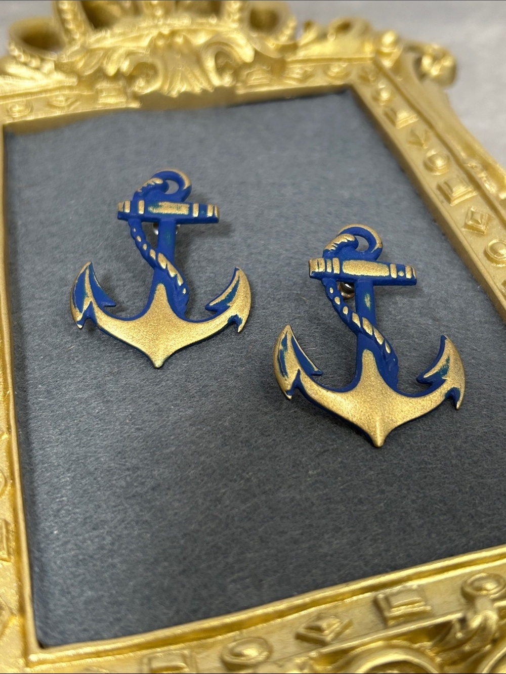 Nautical Anchor Earrings in Blue and Gold